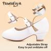 imagePANDANINJIA Molly Girls Dress Shoes Mary Jane Heels Flower Wedding Party Back to School Pump Shoes for Toddler Little KidM White Pu