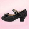 imagePANDANINJIA Molly Girls Dress Shoes Mary Jane Heels Flower Wedding Party Back to School Pump Shoes for Toddler Little KidS Black Sequin