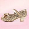 imagePANDANINJIA Molly Girls Dress Shoes Mary Jane Heels Flower Wedding Party Back to School Pump Shoes for Toddler Little KidS Gold Sequin