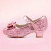 imagePANDANINJIA Molly Girls Dress Shoes Mary Jane Heels Flower Wedding Party Back to School Pump Shoes for Toddler Little KidS Pink Sequin