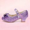 imagePANDANINJIA Molly Girls Dress Shoes Mary Jane Heels Flower Wedding Party Back to School Pump Shoes for Toddler Little KidS Purple Sequin