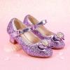 imagePANDANINJIA Molly Girls Dress Shoes Mary Jane Heels Flower Wedding Party Back to School Pump Shoes for Toddler Little KidS Purple Sequin