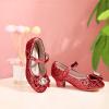 imagePANDANINJIA Molly Girls Dress Shoes Mary Jane Heels Flower Wedding Party Back to School Pump Shoes for Toddler Little KidS Red Sequin