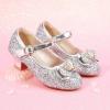 imagePANDANINJIA Molly Girls Dress Shoes Mary Jane Heels Flower Wedding Party Back to School Pump Shoes for Toddler Little KidS Silver Sequin