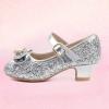 imagePANDANINJIA Molly Girls Dress Shoes Mary Jane Heels Flower Wedding Party Back to School Pump Shoes for Toddler Little KidS Silver Sequin