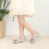 imagePANDANINJIA Molly Girls Dress Shoes Mary Jane Heels Flower Wedding Party Back to School Pump Shoes for Toddler Little KidS Silver Sequin