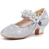 imagePANDANINJIA Girls Dress Shoes Kids Toddler Heels Pumps Flower Girl Mary Jane School Wedding Party Princess ShoesSilver Glitter