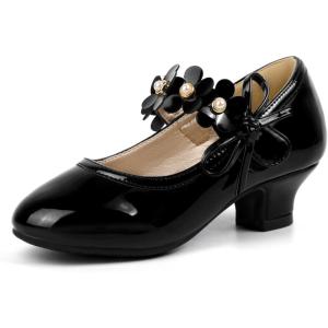 imagePANDANINJIA Girls Dress Shoes Kids Toddler Heels Pumps Flower Girl Mary Jane School Wedding Party Princess ShoesBlack Patent