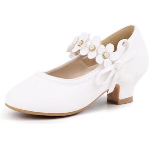 imagePANDANINJIA Girls Dress Shoes Kids Toddler Heels Pumps Flower Girl Mary Jane School Wedding Party Princess ShoesWhite Pu