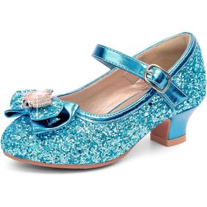 imagePANDANINJIA Molly Girls Dress Shoes Mary Jane Heels Flower Wedding Party Back to School Pump Shoes for Toddler Little KidS Blue Sequin