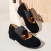 imagePANDANINJIA Girls Dress Shoes Ballet Flats Mary Jane Elastic Cross Strap Little Big Kid Low Heels Flower Girl ShoesBlack Nubuck