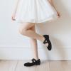 imagePANDANINJIA Girls Dress Shoes Ballet Flats Mary Jane Elastic Cross Strap Little Big Kid Low Heels Flower Girl ShoesBlack Nubuck