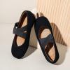 imagePANDANINJIA Girls Dress Shoes Ballet Flats Mary Jane Elastic Cross Strap Little Big Kid Low Heels Flower Girl ShoesBlack Nubuck