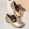 imagePANDANINJIA Girls Dress Shoes Ballet Flats Mary Jane Elastic Cross Strap Little Big Kid Low Heels Flower Girl ShoesGold Pu