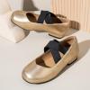 imagePANDANINJIA Girls Dress Shoes Ballet Flats Mary Jane Elastic Cross Strap Little Big Kid Low Heels Flower Girl ShoesGold Pu