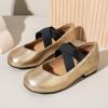 imagePANDANINJIA Girls Dress Shoes Ballet Flats Mary Jane Elastic Cross Strap Little Big Kid Low Heels Flower Girl ShoesGold Pu