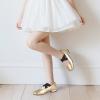 imagePANDANINJIA Girls Dress Shoes Ballet Flats Mary Jane Elastic Cross Strap Little Big Kid Low Heels Flower Girl ShoesGold Pu