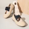 imagePANDANINJIA Girls Dress Shoes Ballet Flats Mary Jane Elastic Cross Strap Little Big Kid Low Heels Flower Girl ShoesNude Nubuck