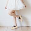 imagePANDANINJIA Girls Dress Shoes Ballet Flats Mary Jane Elastic Cross Strap Little Big Kid Low Heels Flower Girl ShoesNude Nubuck