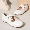imagePANDANINJIA Girls Dress Shoes Ballet Flats Mary Jane Elastic Cross Strap Little Big Kid Low Heels Flower Girl ShoesOffwhite