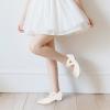 imagePANDANINJIA Girls Dress Shoes Ballet Flats Mary Jane Elastic Cross Strap Little Big Kid Low Heels Flower Girl ShoesOffwhite