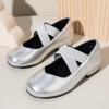 imagePANDANINJIA Girls Dress Shoes Ballet Flats Mary Jane Elastic Cross Strap Little Big Kid Low Heels Flower Girl ShoesSilver Pu