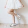 imagePANDANINJIA Girls Dress Shoes Ballet Flats Mary Jane Elastic Cross Strap Little Big Kid Low Heels Flower Girl ShoesSilver Pu