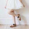 imagePANDANINJIA Girls Dress Shoes Ballet Flats Mary Jane Elastic Cross Strap Little Big Kid Low Heels Flower Girl ShoesTan Pu