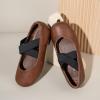 imagePANDANINJIA Girls Dress Shoes Ballet Flats Mary Jane Elastic Cross Strap Little Big Kid Low Heels Flower Girl ShoesTan Pu