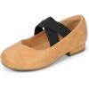imagePANDANINJIA Girls Dress Shoes Ballet Flats Mary Jane Elastic Cross Strap Little Big Kid Low Heels Flower Girl ShoesBrown Pu