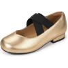 imagePANDANINJIA Girls Dress Shoes Ballet Flats Mary Jane Elastic Cross Strap Little Big Kid Low Heels Flower Girl ShoesGold Pu