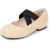 imagePANDANINJIA Girls Dress Shoes Ballet Flats Mary Jane Elastic Cross Strap Little Big Kid Low Heels Flower Girl ShoesNude Nubuck