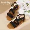 imagePANDANINJIA Girls Sandals Slipon Elastic Ankle Cross Strappy Gladiator Dress Sandals Flats Summer Shoes Little Big Kids SandalsBlack