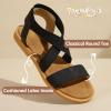 imagePANDANINJIA Girls Sandals Slipon Elastic Ankle Cross Strappy Gladiator Dress Sandals Flats Summer Shoes Little Big Kids SandalsBlack
