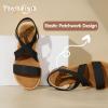imagePANDANINJIA Girls Sandals Slipon Elastic Ankle Cross Strappy Gladiator Dress Sandals Flats Summer Shoes Little Big Kids SandalsBlack