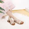 imagePANDANINJIA Girls Sandals Slipon Elastic Ankle Cross Strappy Gladiator Dress Sandals Flats Summer Shoes Little Big Kids SandalsNude