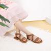 imagePANDANINJIA Girls Sandals Slipon Elastic Ankle Cross Strappy Gladiator Dress Sandals Flats Summer Shoes Little Big Kids SandalsTan