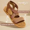 imagePANDANINJIA Girls Sandals Slipon Elastic Ankle Cross Strappy Gladiator Dress Sandals Flats Summer Shoes Little Big Kids SandalsTan