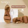 imagePANDANINJIA Girls Sandals Slipon Elastic Ankle Cross Strappy Gladiator Dress Sandals Flats Summer Shoes Little Big Kids SandalsTan