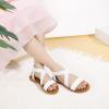 imagePANDANINJIA Girls Sandals Slipon Elastic Ankle Cross Strappy Gladiator Dress Sandals Flats Summer Shoes Little Big Kids SandalsWhite