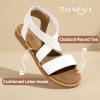 imagePANDANINJIA Girls Sandals Slipon Elastic Ankle Cross Strappy Gladiator Dress Sandals Flats Summer Shoes Little Big Kids SandalsWhite