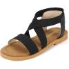 imagePANDANINJIA Girls Sandals Slipon Elastic Ankle Cross Strappy Gladiator Dress Sandals Flats Summer Shoes Little Big Kids SandalsBlack