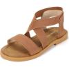 imagePANDANINJIA Girls Sandals Slipon Elastic Ankle Cross Strappy Gladiator Dress Sandals Flats Summer Shoes Little Big Kids SandalsTan