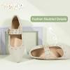 imagePANDANINJIA Girls Dress Shoes Studded Mary Jane Ballet Flats for Girl Pointed Toe Little Big Kid Flower Girl Party Formal Wedding ShoesBeigesuede