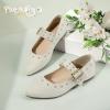 imagePANDANINJIA Girls Dress Shoes Studded Mary Jane Ballet Flats for Girl Pointed Toe Little Big Kid Flower Girl Party Formal Wedding ShoesBeigesuede
