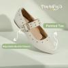imagePANDANINJIA Girls Dress Shoes Studded Mary Jane Ballet Flats for Girl Pointed Toe Little Big Kid Flower Girl Party Formal Wedding ShoesBeigesuede
