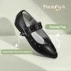 imagePANDANINJIA Girls Dress Shoes Studded Mary Jane Ballet Flats for Girl Pointed Toe Little Big Kid Flower Girl Party Formal Wedding ShoesBlackpu