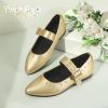 imagePANDANINJIA Girls Dress Shoes Studded Mary Jane Ballet Flats for Girl Pointed Toe Little Big Kid Flower Girl Party Formal Wedding ShoesGoldpu