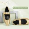 imagePANDANINJIA Girls Dress Shoes Studded Mary Jane Ballet Flats for Girl Pointed Toe Little Big Kid Flower Girl Party Formal Wedding ShoesGoldpu