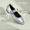 imagePANDANINJIA Girls Dress Shoes Studded Mary Jane Ballet Flats for Girl Pointed Toe Little Big Kid Flower Girl Party Formal Wedding ShoesSilverpu